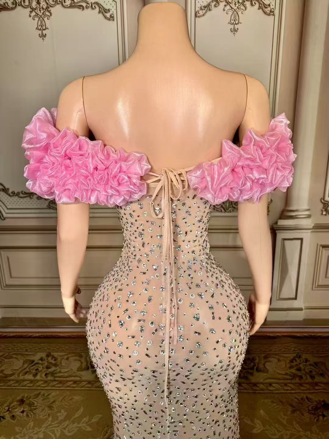 Fabulous Mermaid Strapless Off-The-Shoulder 3D Flowers Beaded Sleeveless Tulle Long Evening Dresses With Slit