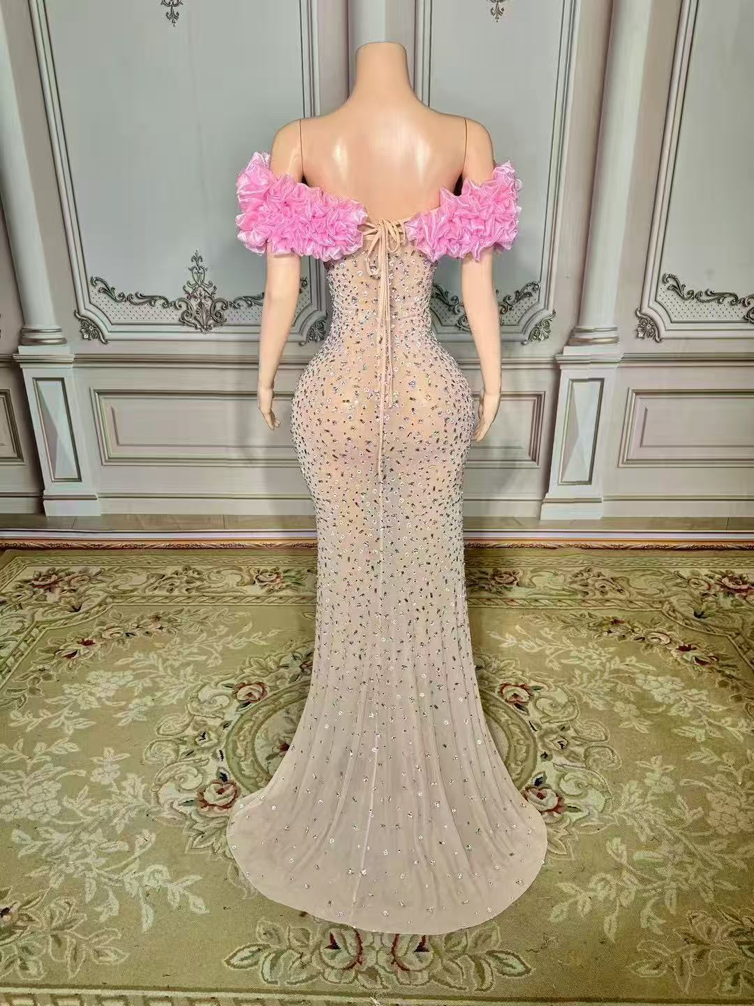 Fabulous Mermaid Strapless Off-The-Shoulder 3D Flowers Beaded Sleeveless Tulle Long Evening Dresses With Slit