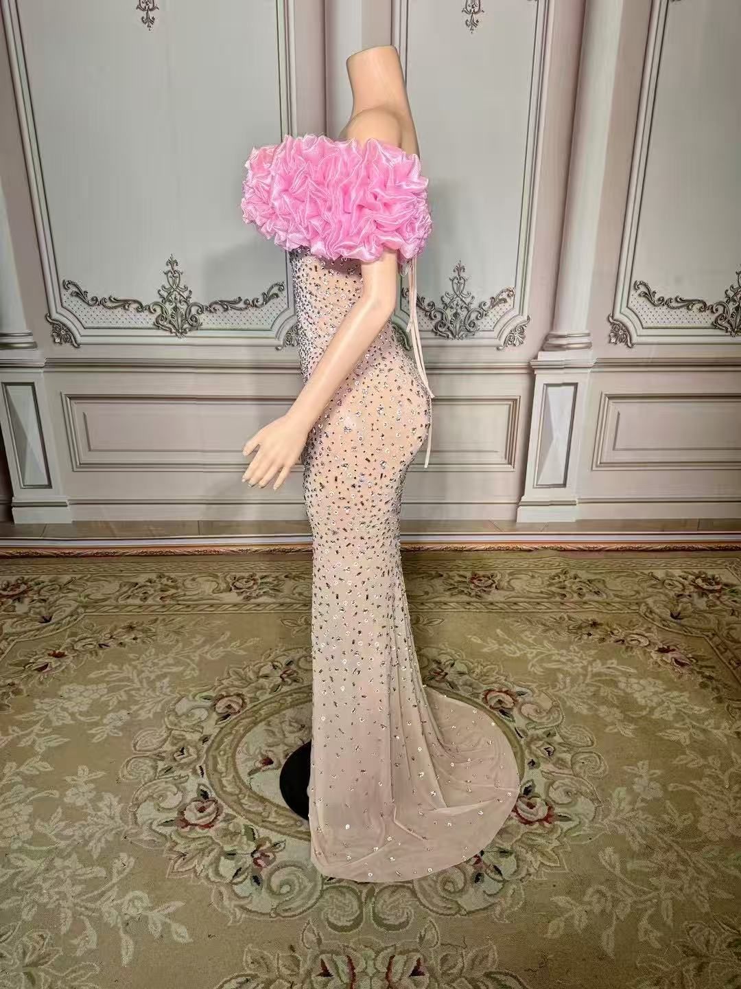 Fabulous Mermaid Strapless Off-The-Shoulder 3D Flowers Beaded Sleeveless Tulle Long Evening Dresses With Slit