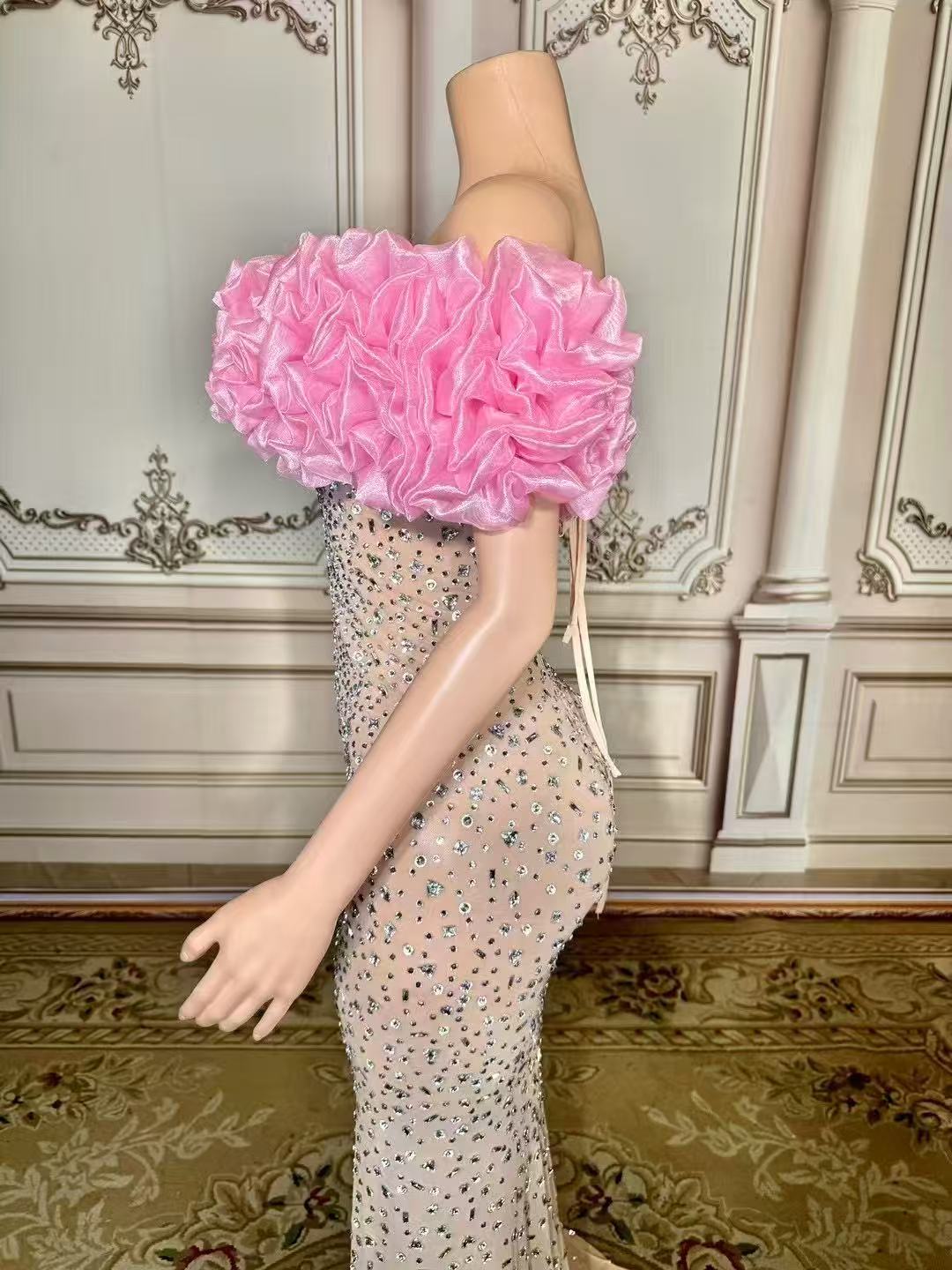 Fabulous Mermaid Strapless Off-The-Shoulder 3D Flowers Beaded Sleeveless Tulle Long Evening Dresses With Slit