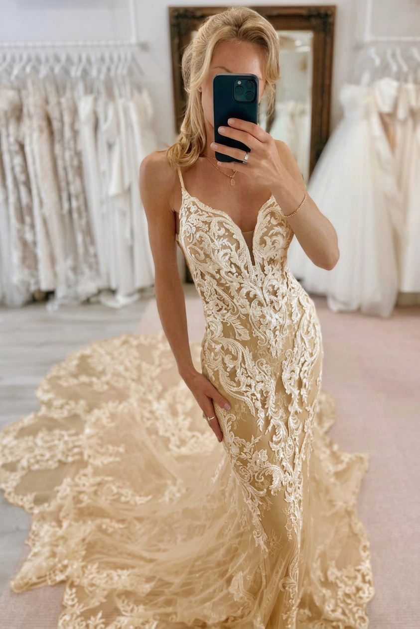 Fabulous Mermaid Tulle Lace Spaghetti Straps Sleeveless White Wedding Dresses With Appliques Train