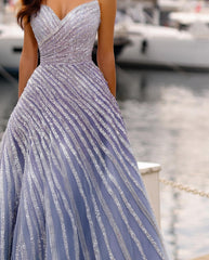 Fabulous Purple A-Line Sweetheart Strapless Sleeveless Sequined Floor-Length Tulle Prom Dresses