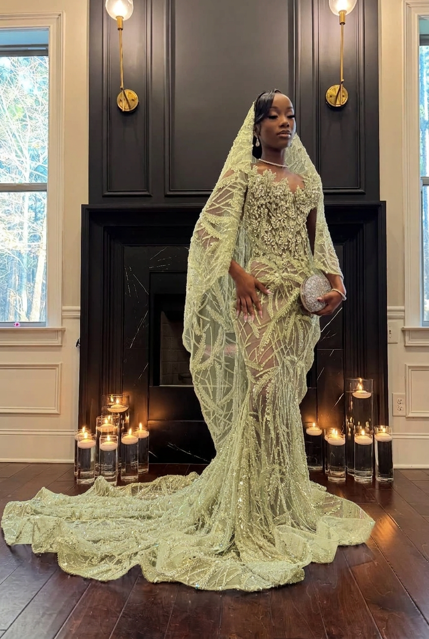 Sage strapless beaded mermaid prom dress