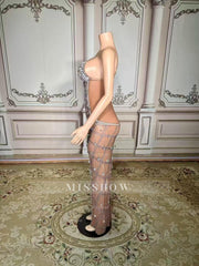 Fabulous Sweetheart Spaghetti Strap Column Beaded Sleeveless Slit Long Tulle Prom Dresses With Rhinestones