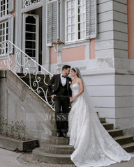 White sweetheart beaded mermaid wedding dress