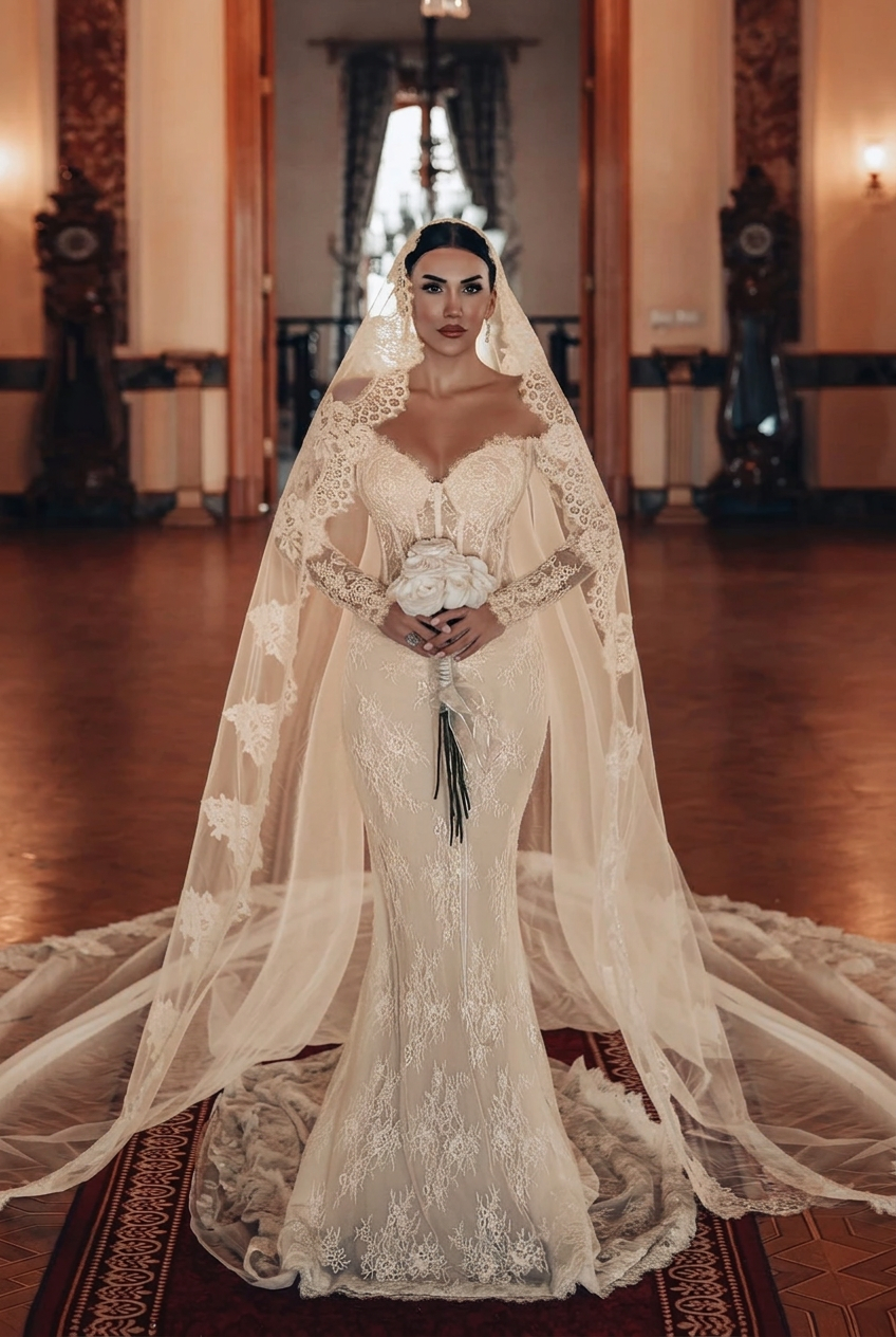 Champagne sweetheart applique mermaid wedding dress