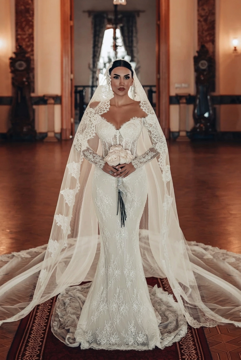 Ivory sweetheart applique mermaid wedding dress