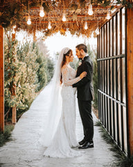 Fabulous White Mermaid Off-The-Shoulder Long Sleeves Beaded Detachable Train Tulle Wedding Dress With Peals