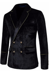 Fancy Black Notched Lapel Double Breasted Velvet Prom Ensemble