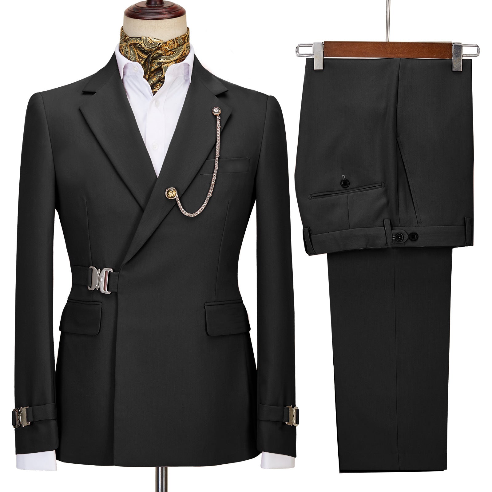 Fancy Black Notched Lapel Prom Ensemble For Men