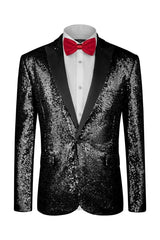 Fancy Black Sequined Peaked Lapel Two-Piece Prom Suit For Men