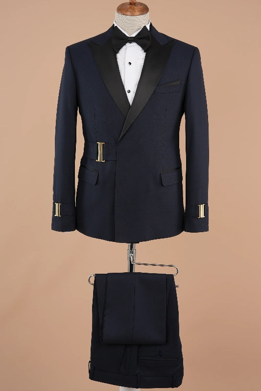 Fancy Black Slim Fit Peaked Lapel Two-Piece Prom Suit