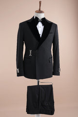 Fancy Black Slim Fit Peaked Lapel Two-Piece Prom Suit