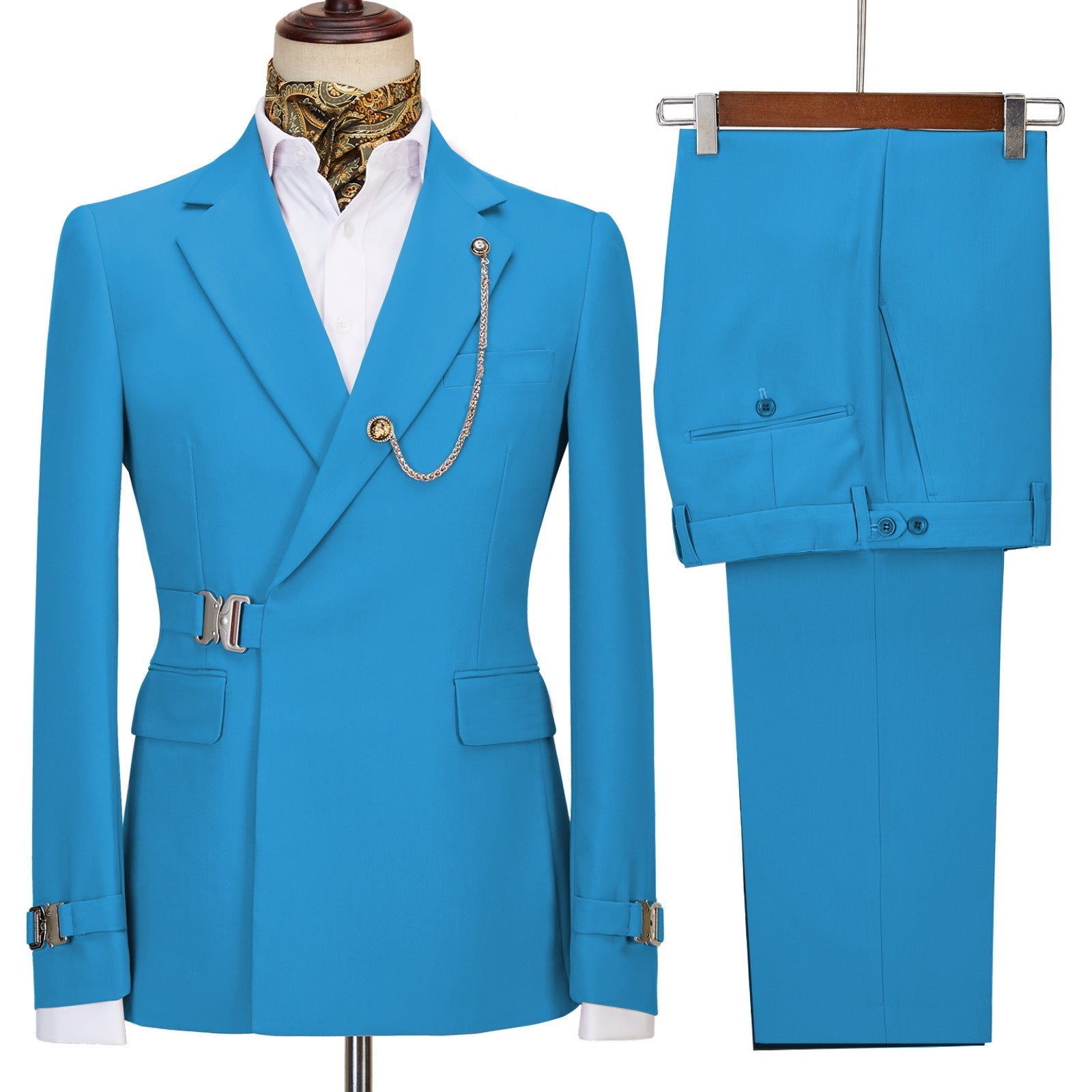 Fancy Blue Notched Lapel Prom Outfit for Men