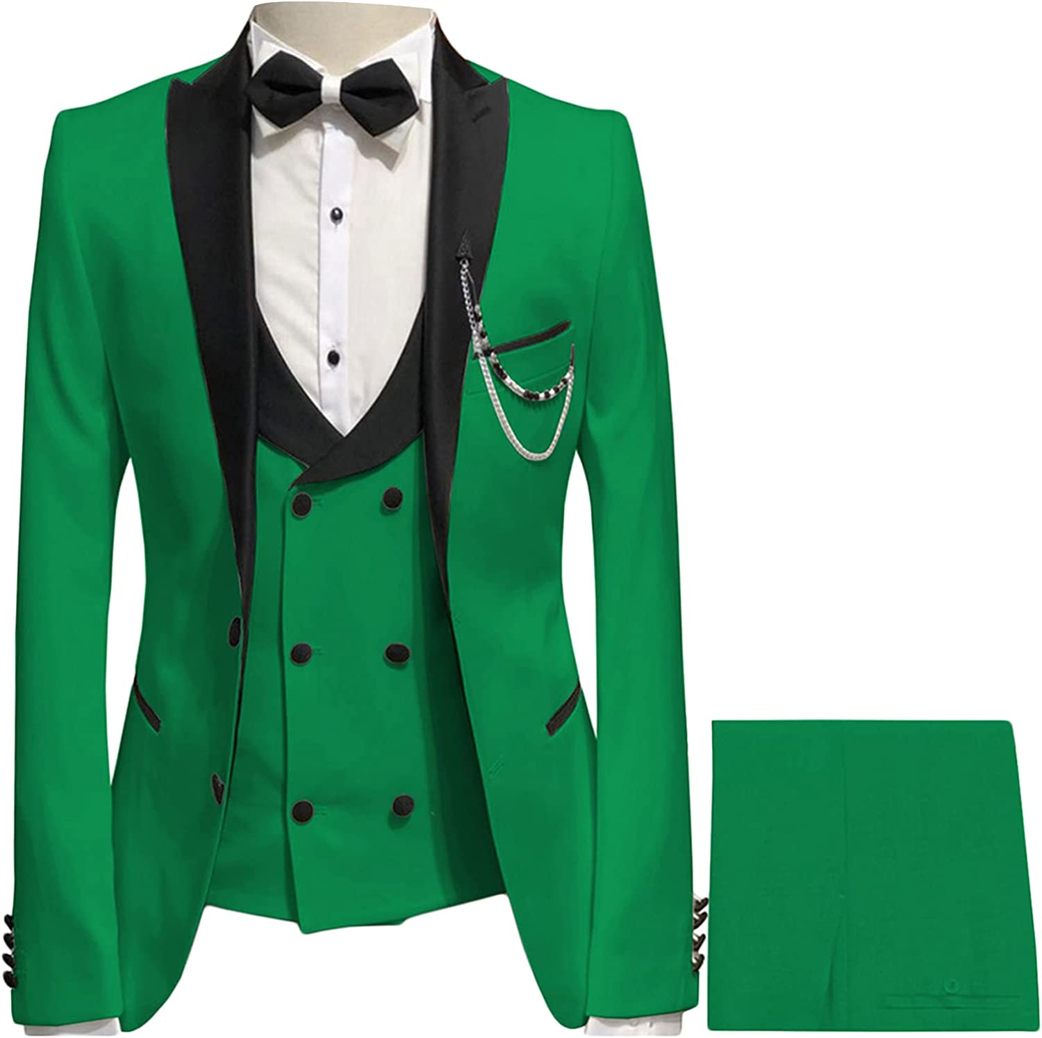 Fancy Green Peaked Lapel Three-Piece Prom Suit