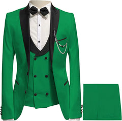 Fancy Green Peaked Lapel Three-Piece Prom Suit