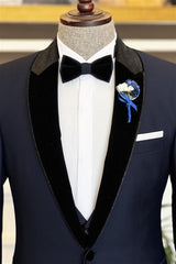 Fancy Navy Blue Peaked Lapel Two-Piece Prom Suit