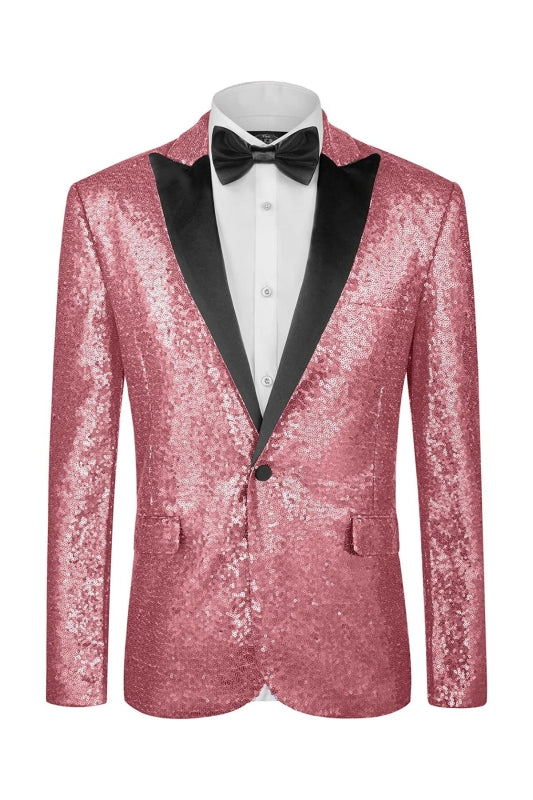Fancy Rose Gold Sequins Peaked Lapel Prom Suit Ensemble