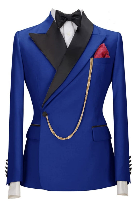 Fancy Royal Blue Peaked Lapel Two-Piece Prom Suit