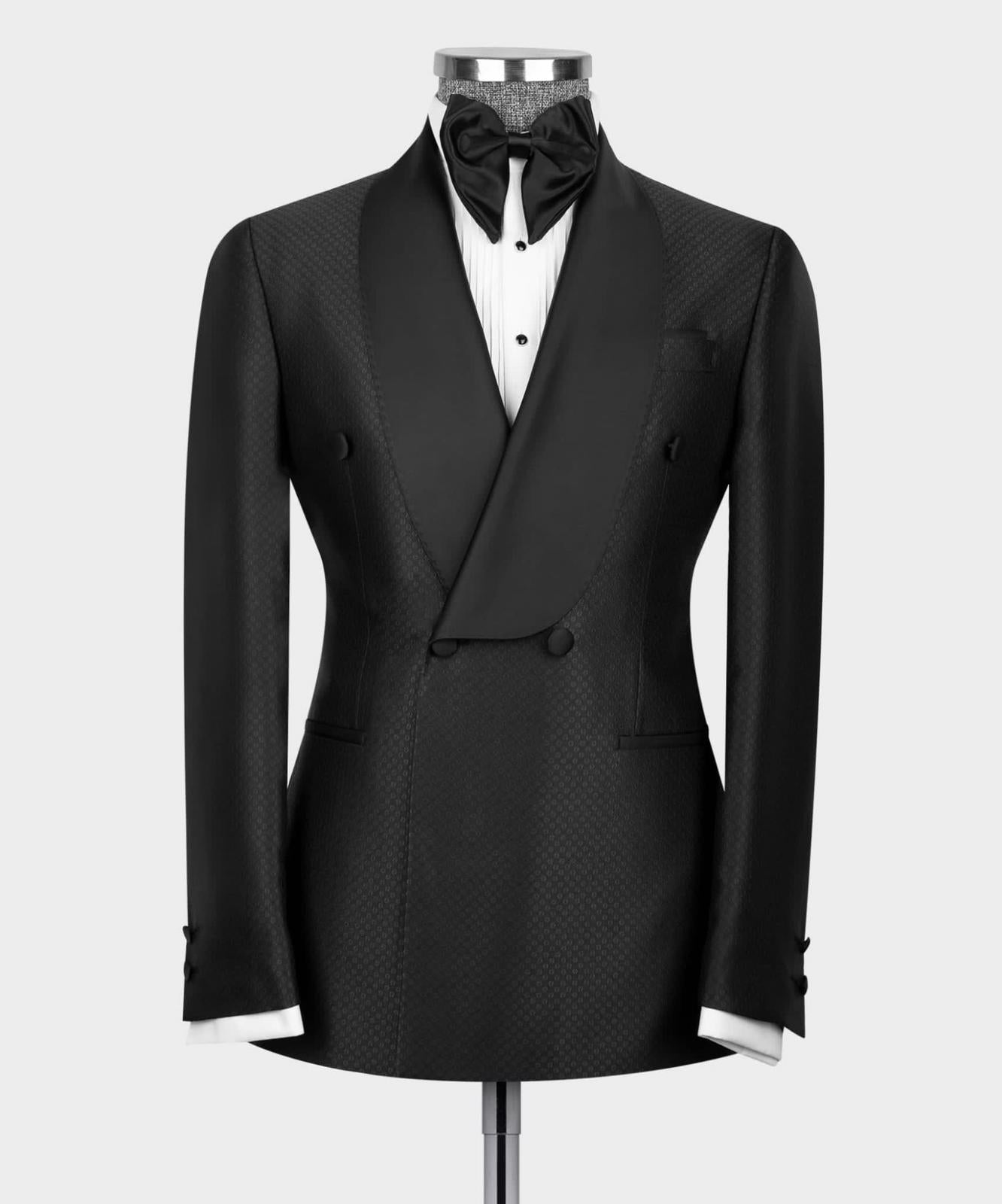 Fashion Black Shawl Collar Double-Breasted Two-Piece Men’s Suit