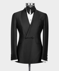 Fashion Black Shawl Collar Double-Breasted Two-Piece Men’s Suit