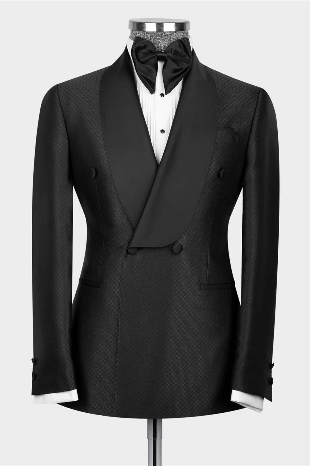 Fashion Black Shawl Collar Double-Breasted Two-Piece Men’s Suit