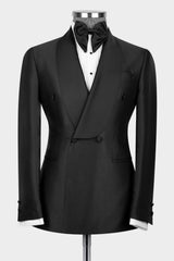 Fashion Black Shawl Collar Double-Breasted Two-Piece Men’s Suit