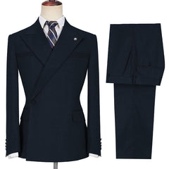 Fashion Black Two-Piece Peak Lapel Ruffled Men’s Suits