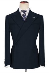 Fashion Black Two-Piece Peak Lapel Ruffled Men’s Suits