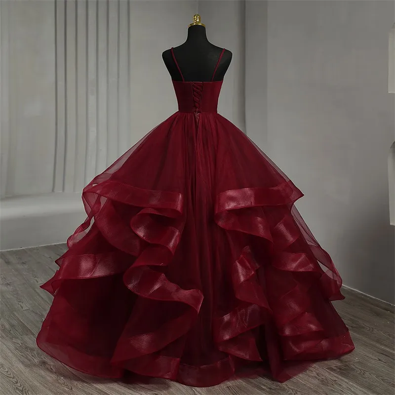 Fashion Classic Burgundy Spaghetti Strap V-neck Sleeveless Prom Dresses