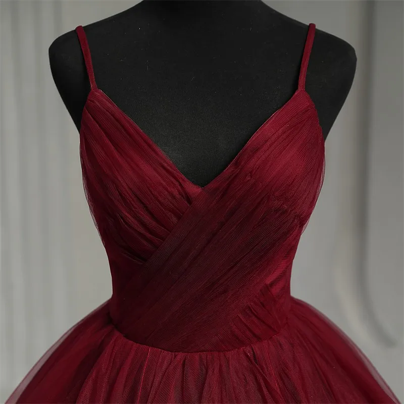 Fashion Classic Burgundy Spaghetti Strap V-neck Sleeveless Prom Dresses