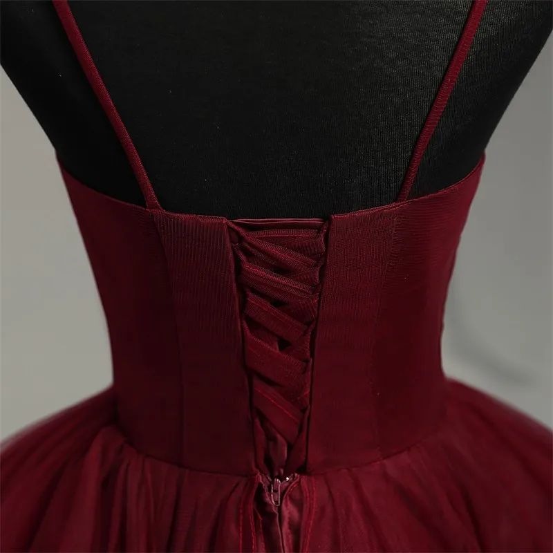 Fashion Classic Burgundy Spaghetti Strap V-neck Sleeveless Prom Dresses