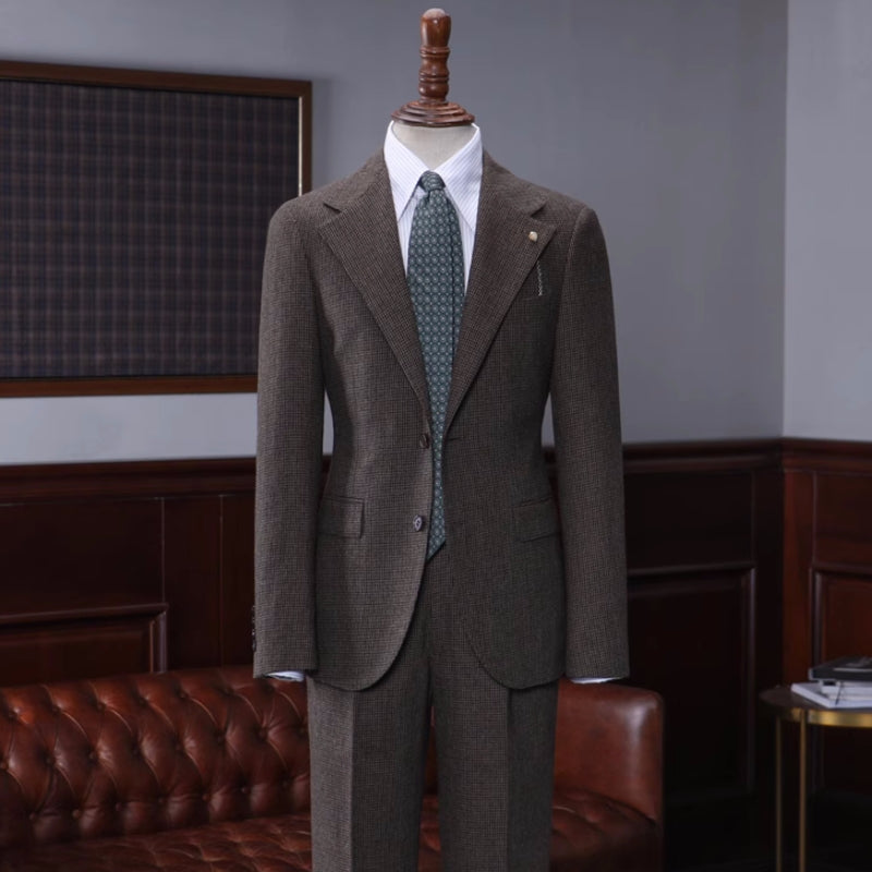 Fashion Coffee Peaked Lapel Men's Prom Suit