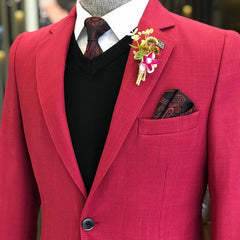Fashion Fuchsia Notched Lapel Two-Piece Prom Suit