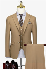 Fashion Khaki Bespoke Three-Piece Business Suit For Men
