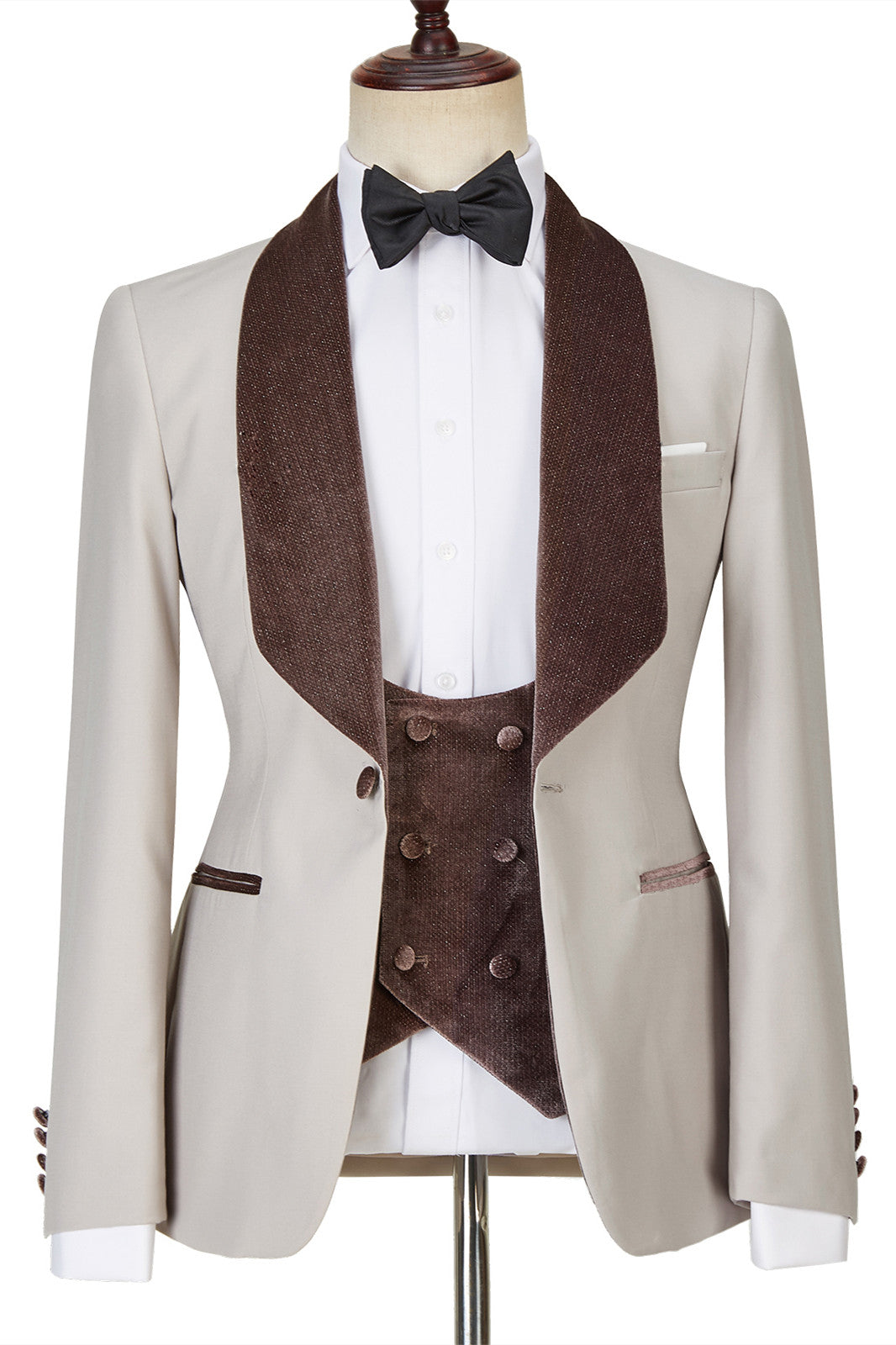 Fashion Light Champagne Shawl Lapel Glossy Slim Fit Three-Piece Men’s Outfits