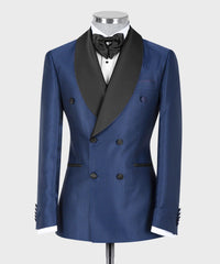 Fashion Navy Double-Breasted Shawl Collar Wedding Suit