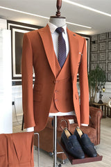 Fashion Orange Peaked Lapel Three-Piece Prom Suit For Men