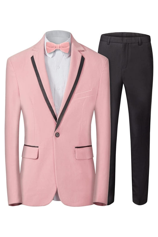 Fashion Pink Notched Lapel Two-Piece Velvet Prom Suit For Men
