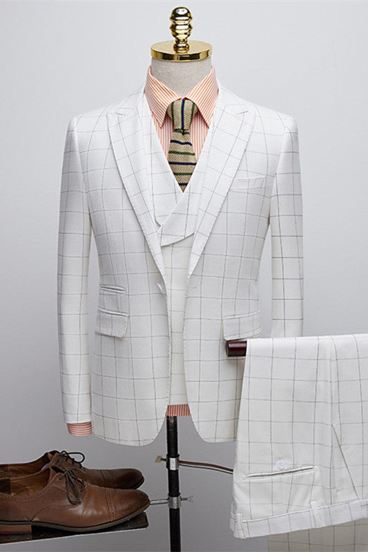 Fashion Three Pieces Plaid Peak Lapel Men’s Suits