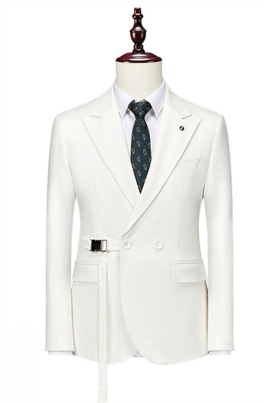 Fashion White Double-Breasted Peaked Lapel Prom Suit
