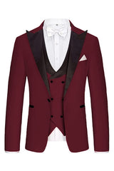 Fashionable Burgundy Three-Piece Peaked Lapel Prom Ensemble