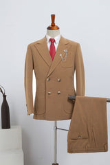 Fashionable Camel Double Breasted Slim Fit Custom Business Suit
