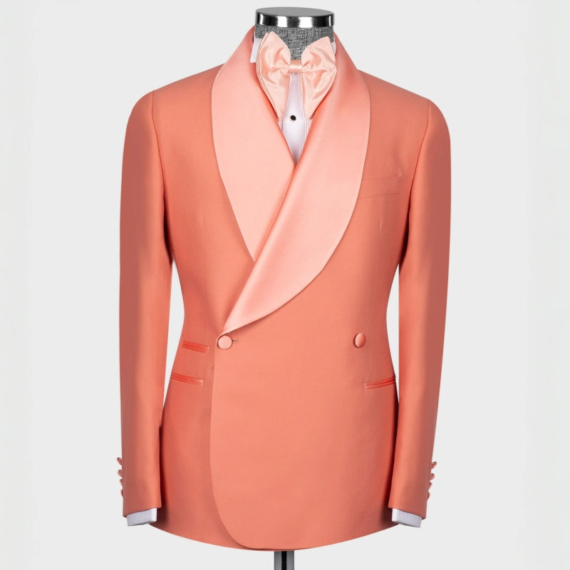 Fashionable Coral Shawl Collar Double-Breasted Wedding Suit