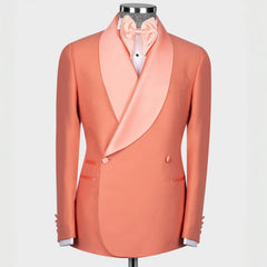 Fashionable Coral Shawl Collar Double-Breasted Wedding Suit