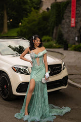 Sage one shoulder split-front mermaid prom dress