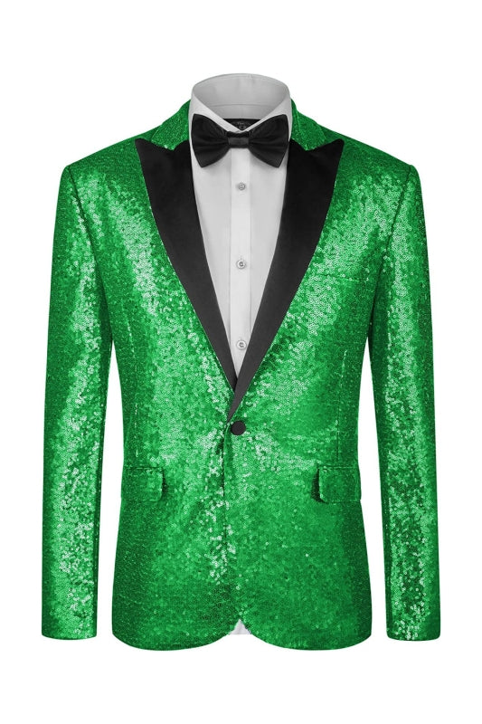 Fashionable Green Sequined Two-Piece Prom Attire for Men