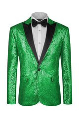 Fashionable Green Sequined Two-Piece Prom Attire for Men