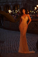 Fashionable Mermaid Halter Asymmetrical Sleeveless Beaded Evening Dresses With Pearls And Rhinestone