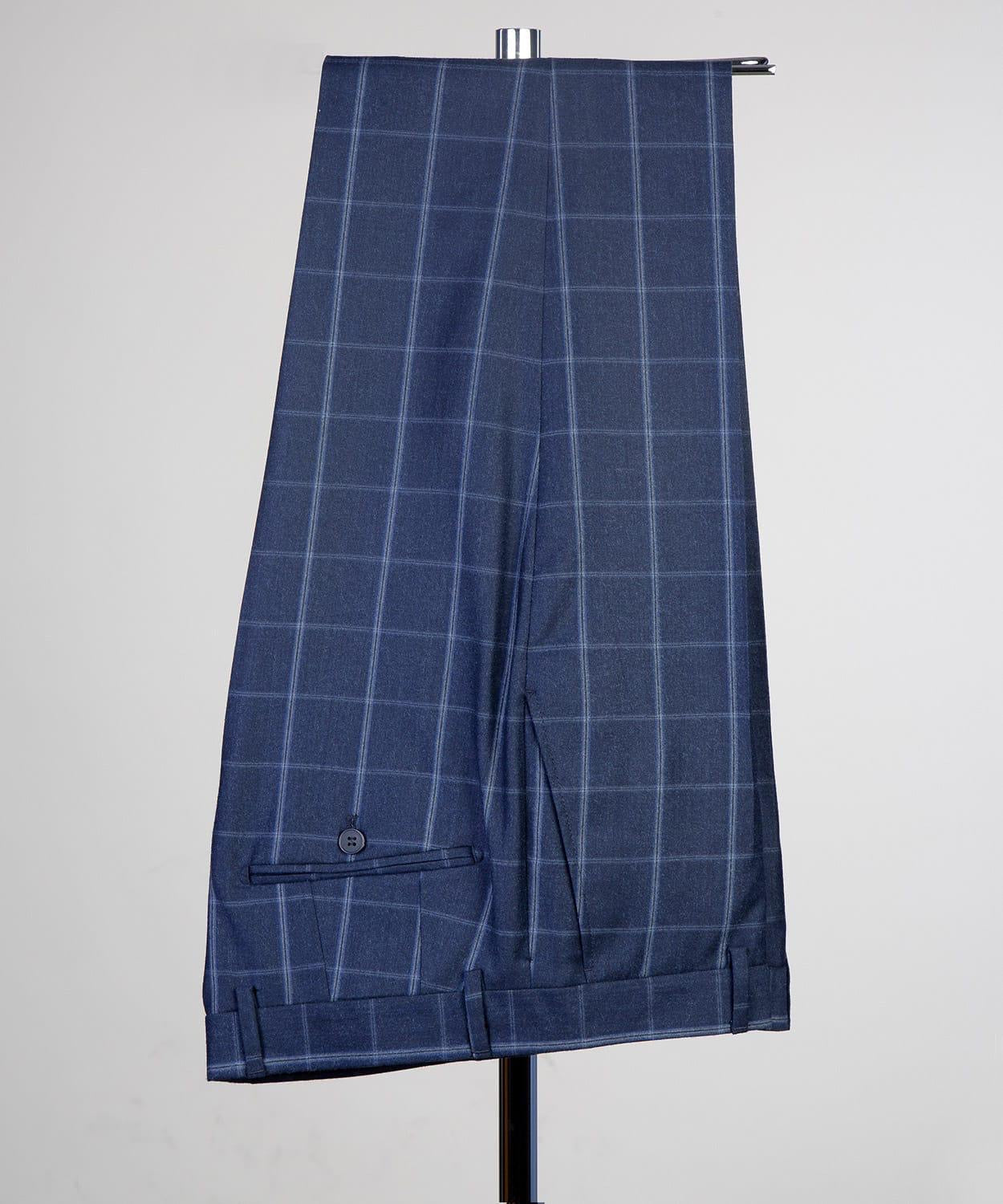 Fashionable Navy Plaid Slim Fit Tailored Business Men’s Suit